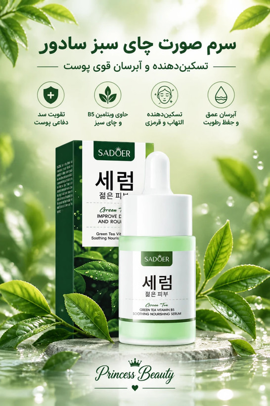 سرم صورت چای سبز و ویتامین B5 سادور (SADOER)